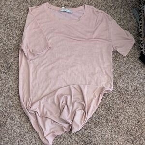 JustFab Lightweight Short Sleeve Dress- Metallic Dusty Pink